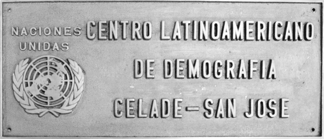 Plaque of the Latin American Demographic Center (CELADE) in San José, Costa Rica, established in 1966