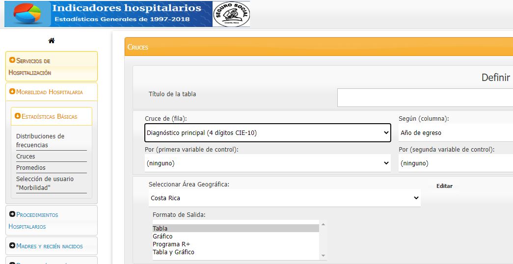 Imagen 2: Parámetros para la tabla de diagnóstico principal por año de egreso