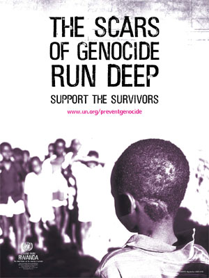 Poster oficial de las Naciones Unidas sobre el genocidio de Rwanda.
