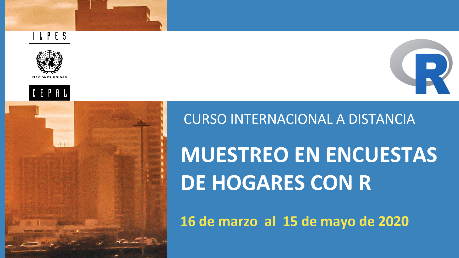 Banner Curso internacional a distancia sobre muestreo en encuestas de hogares con R