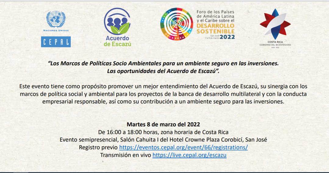 Seminario “Los Marcos de Políticas Socio Ambientales para un ambiente seguro en las inversiones. Las oportunidades del Acuerdo de Escazú”