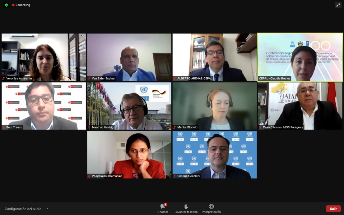 Panelistas del evento virtual Protección social universal integral y sostenible y recuperación transformadora con igualdad