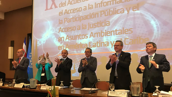 Photo of the adoption of the Escazú Agreement, approved on 4 March, 2018 in San José, Costa Rica. Photo of the adoption of the Escazú Agreement