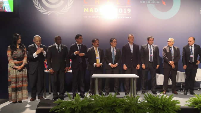 Ministros y representantes de FAO y CEPAL que asistieron al lanzamiento de la Plataforma de Acción Climática en Agricultura (PLACA), en el marco de la COP 25 que se realiza en Madrid
