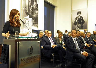 La Presidenta de Argentina, Cristina Fernández, durante la presentación del Plan Estratégico Industrial 2020 en la Casa Rosada.