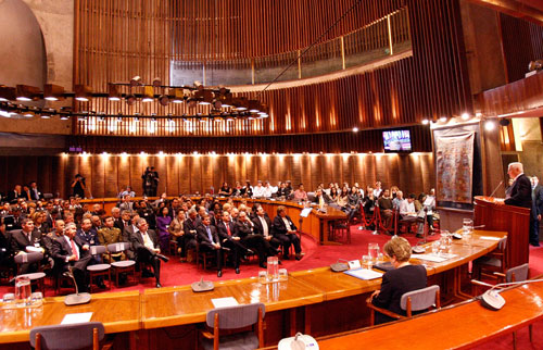 Vista general de la sala Raúl Prebisch de la CEPAL, donde Presidente de Panamá ofreció una conferencia magistral.