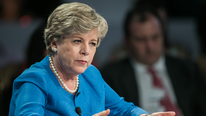 Alicia Bárcena, Secretaria Ejecutiva de la CEPAL, durante uno de los encuentros anuales del Foro Económico Mundial.