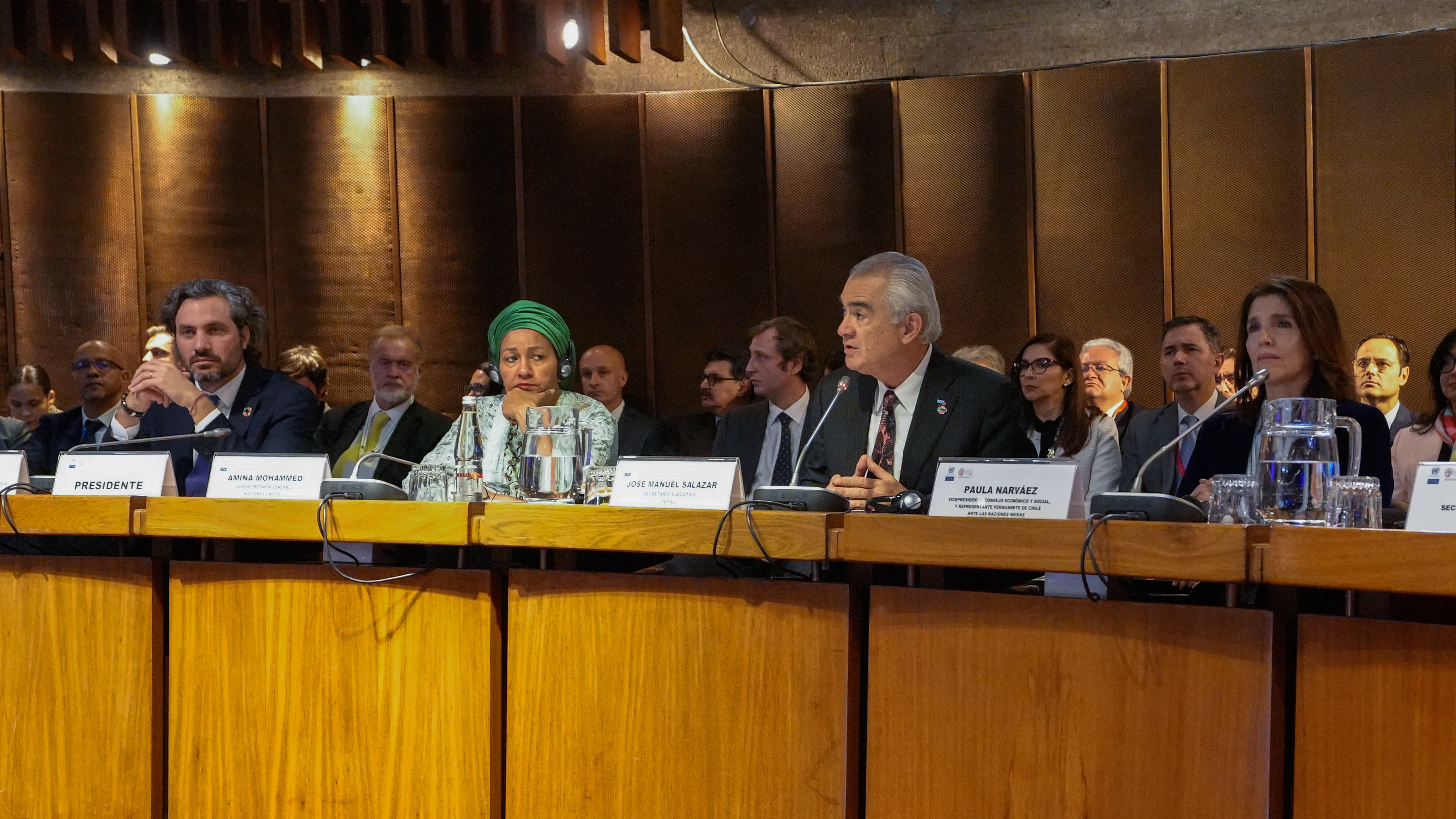 From left to right: Santiago Cafiero, Foreign Minister of Argentina; Amina Mohammed, Deputy Secretary-General of the United Nations; José Manuel Salazar-Xirinachs, Executive Secretary of ECLAC; and Paula Narváez, Vice President of the UNECOSOC.