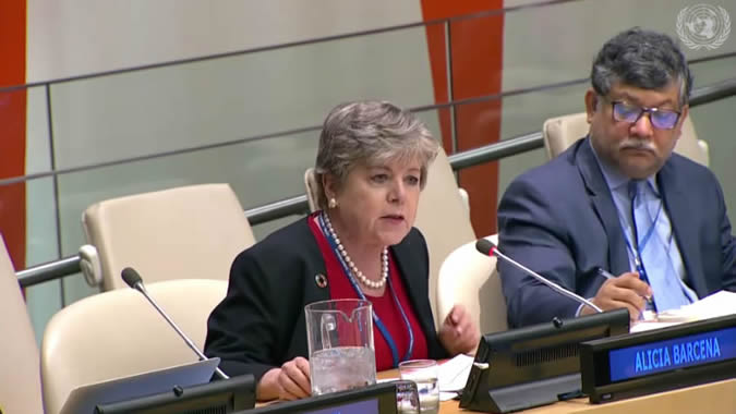 Alicia Bárcena, ECLAC Executive Secretary, during her presentation at the ECOSOC meeting