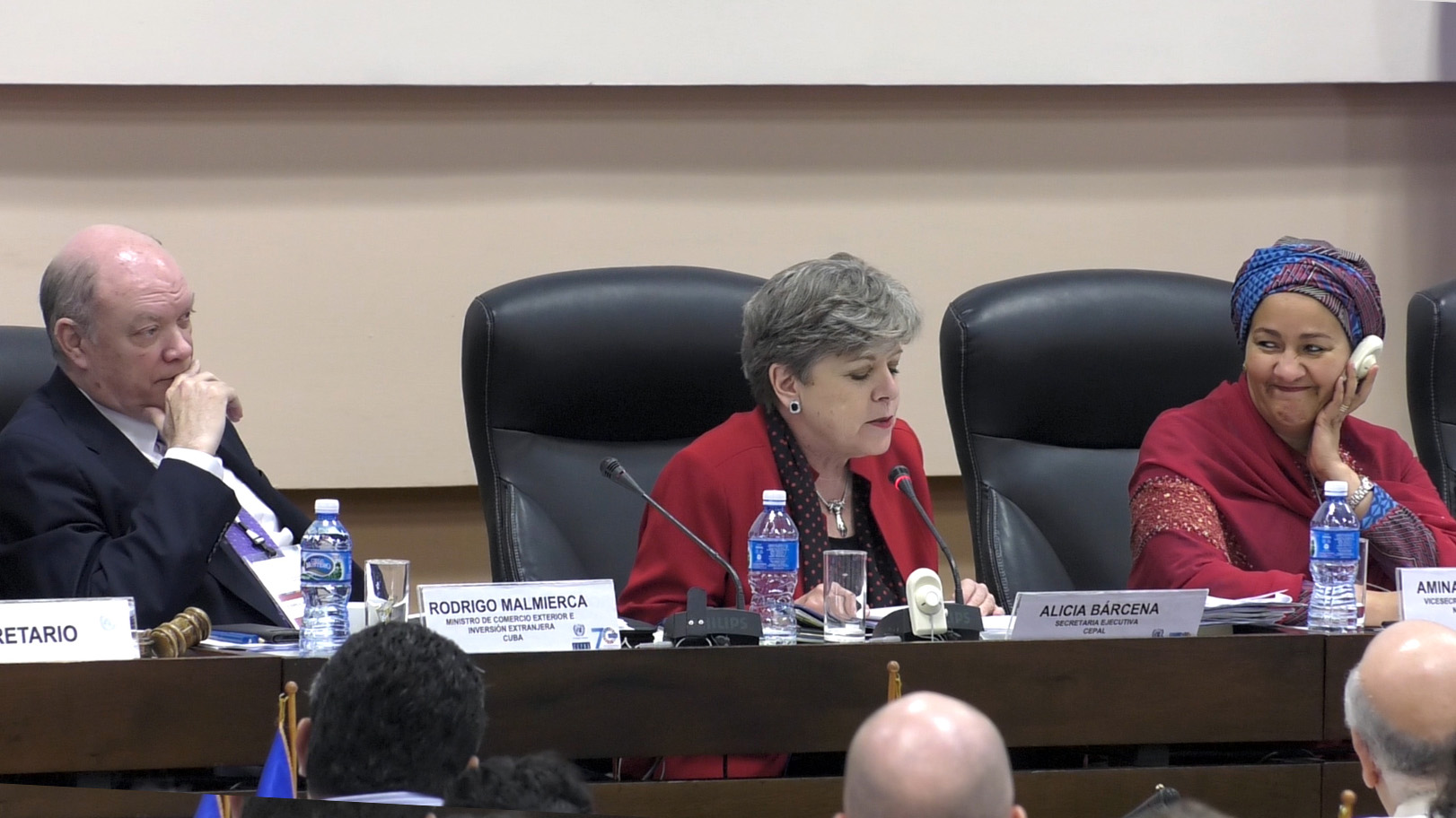 From right to left, Amina Mohammed, United Nations Deputy Secretary-General, Alicia Bárcena, Executive Secretary of the ECLAC and Rodrigo Malmierca, Cuban Minister of Foreign Trade and Investment.