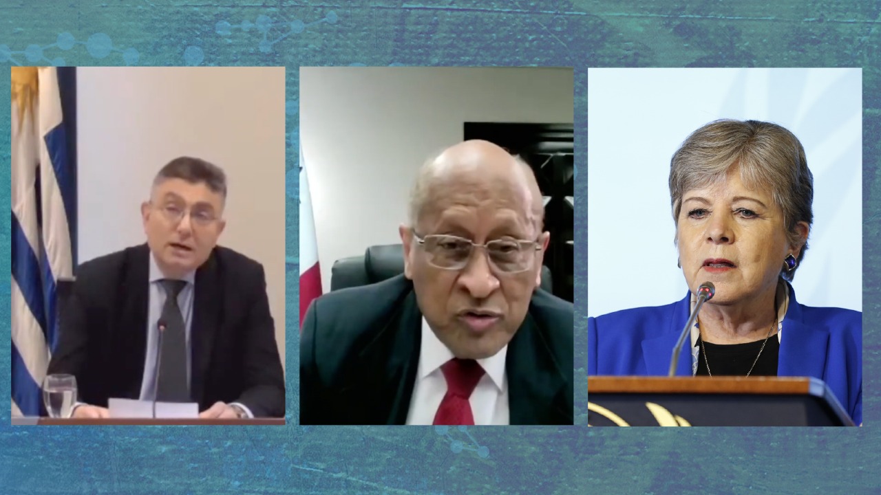 De izquierda a derecha, Isaac Alfie, Director de la OPP de Uruguay; Héctor Alexander, Ministro de Economía y Finanzas de Panamá, y Alicia Bárcena, Secretaria Ejecutiva de la CEPAL.