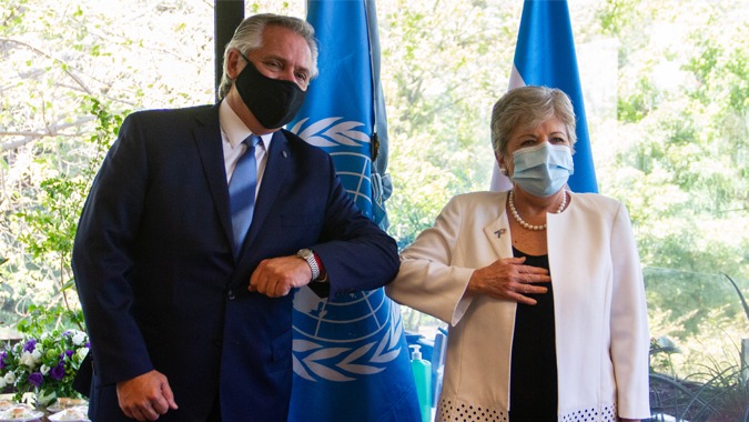 The President of the Argentine Republic, Alberto Fernández, and the ECLAC's Executive Secretary, Alicia Bárcena.