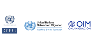 de izquerda a derecha: Logo de la CEPAL, United Nations Network on Migration y Organización Internacional para la Migración 