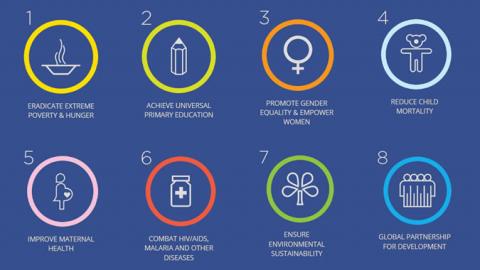 Imagen de los ocho Objetivos de Desarrollo del Milenio (ODM)