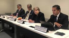 Alicia Bárcena, ECLAC Executive Secretary (center) during her presentation at the meeting