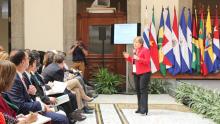 Alicia Bárcena, Secretaria Ejecutiva de la CEPAL, durante la presentación del Informe anual sobre el progreso y los desafíos regionales de la Agenda 2030 en la región.