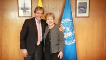 Carlos Holmes Trujillo, Canciller de Colombia, junto a la Secretaria Ejecutiva de la CEPAL, Alicia Bárcena.